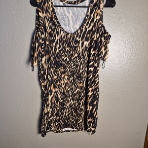 Jennifer Lopez Animal Print Cold Shoulder Blouse